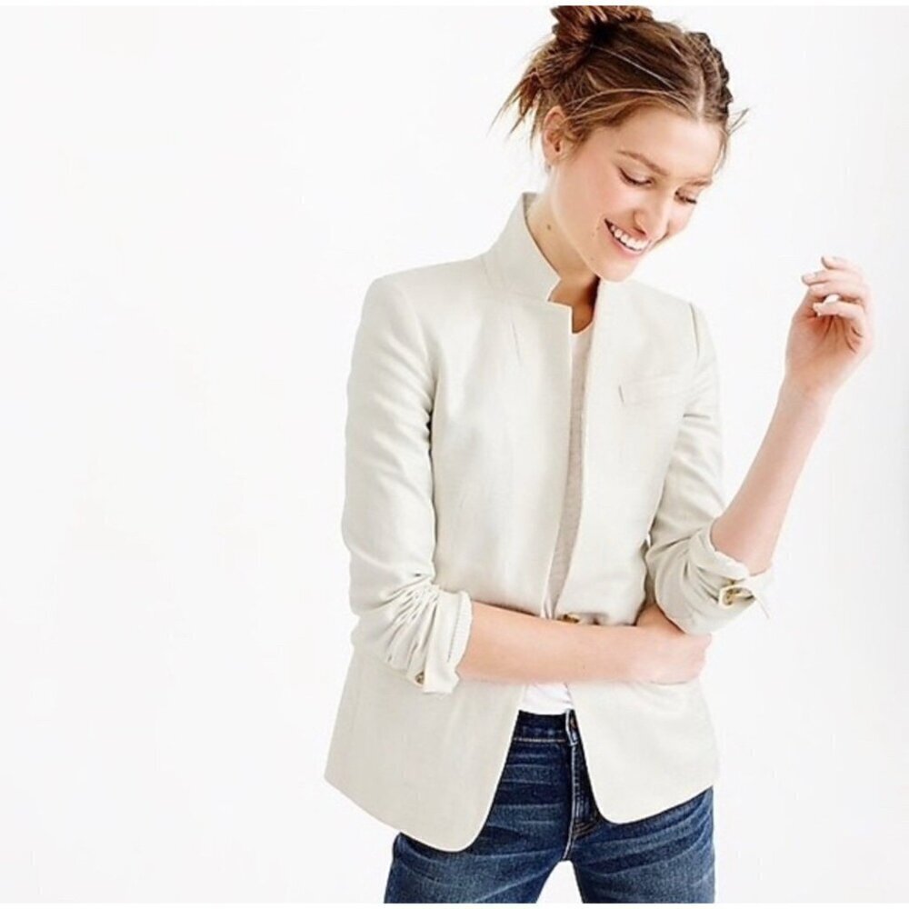 J.Crew Regent Blazer Jacket Linen Blend Metallic Thread Cream Ivory 6P